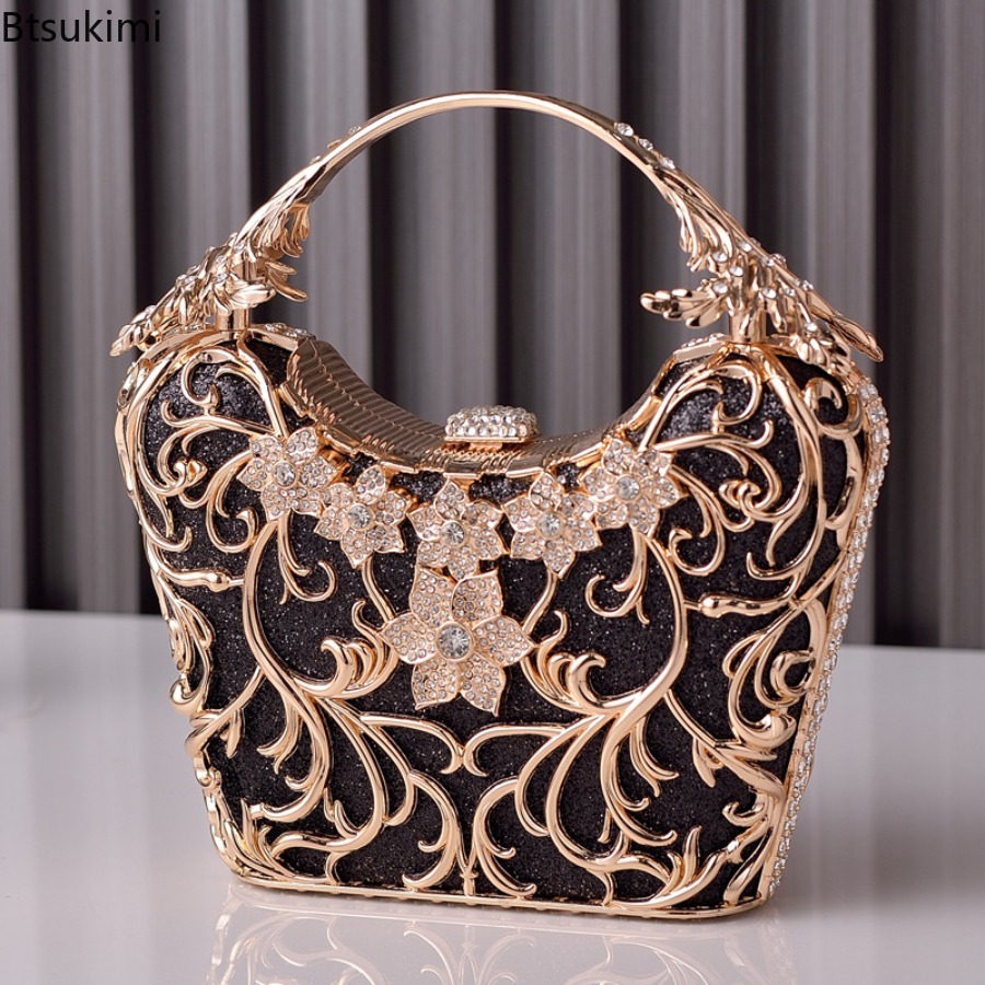 Luxury Bags Reseller - Ausgehöhlte Metall-Abendtaschen Damen Mode Glänzende Party-Bankett-Handtaschen