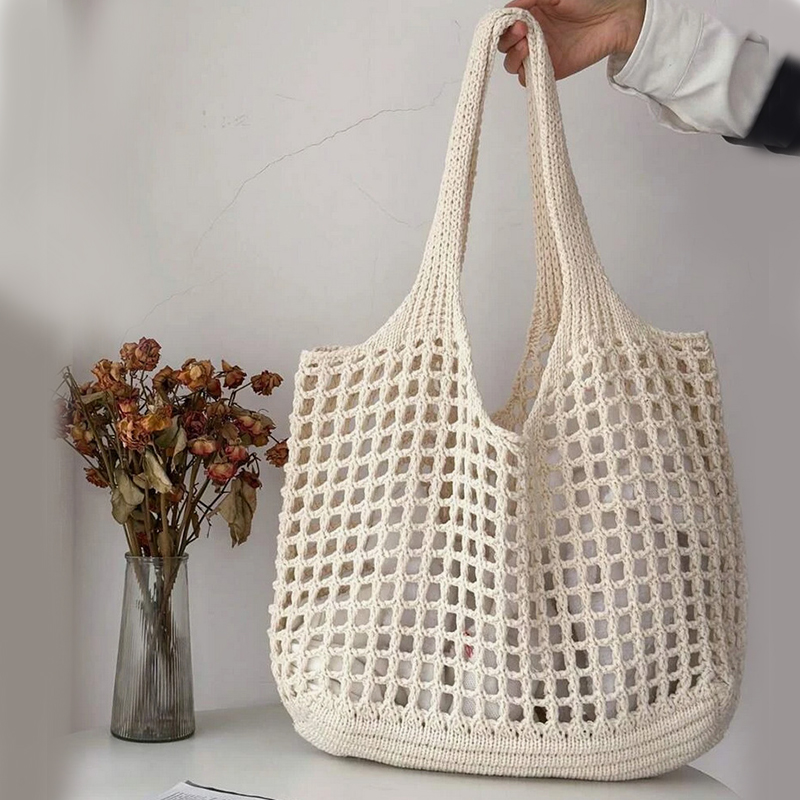 Luxury Beach Bags Ysl - Häkel-Einkaufstasche für Damen, hohle Strandtasche, große